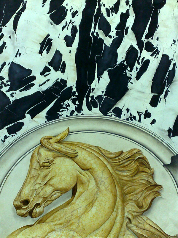 cheval en Jaune Fleuri entouré de Grand antique